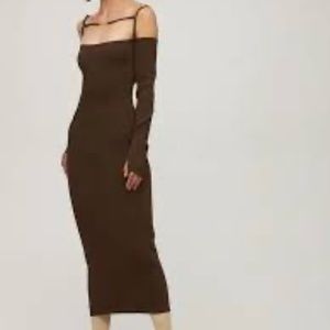 Jacquemus La Robe Sierra Brown Ribbed Midi Dress sz XS